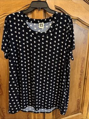 Womens Black Floral Scoop Neck Top - Unbranded